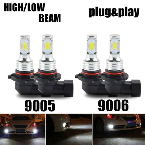 9005 9006 LED Headlights Bulbs 10000K High Low Beam Kit Combo Super White Bright - Picture 2 of 9